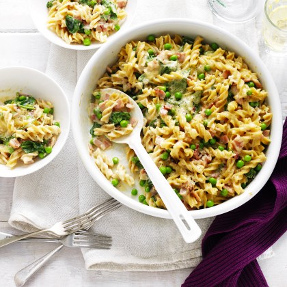 Bacon, Cheese and Spinach Pasta Bake