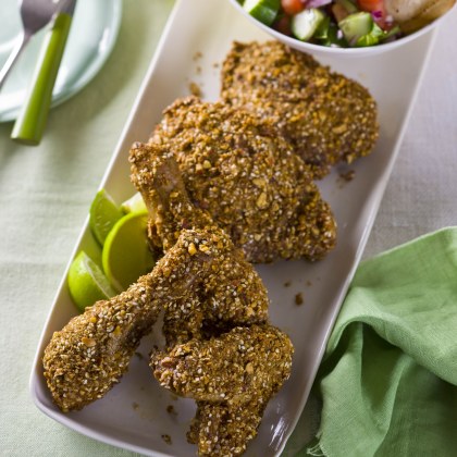 Dukkah Crusted Chicken Pieces with Lime