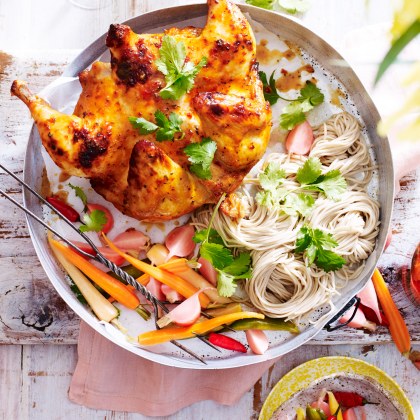 Chilli Coriander Split Chicken with Pickled Vegetables and Soba Noodles