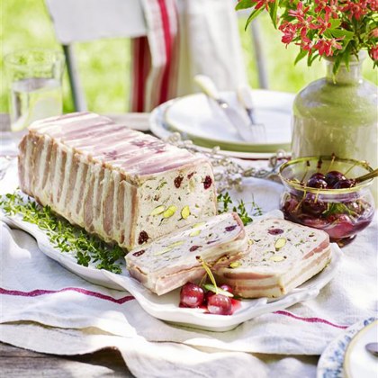 Chicken Pistachio and Cranberry Terrine with Pickled Cherries