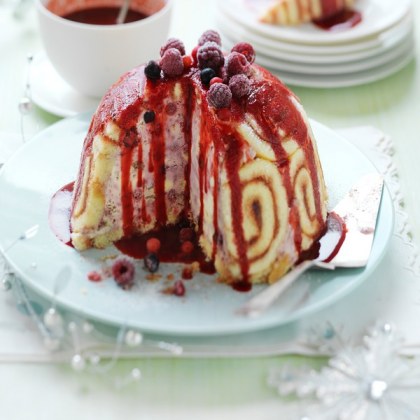 Mixed Berry Ice-cream Pudding with Raspberry Coulis