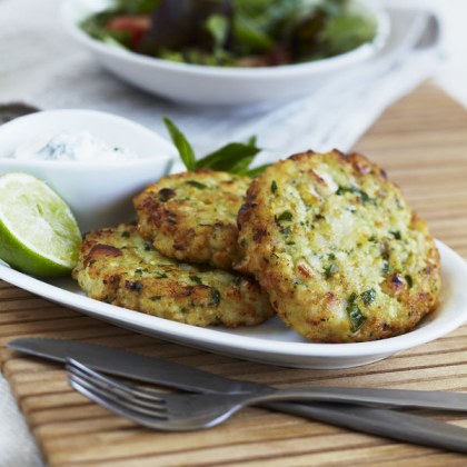 Fish and Prawn Cakes with Macadamias and Mint Yoghurt