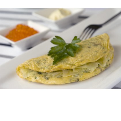 Herb Omelette, Creme Fraiche and Salmon Roe