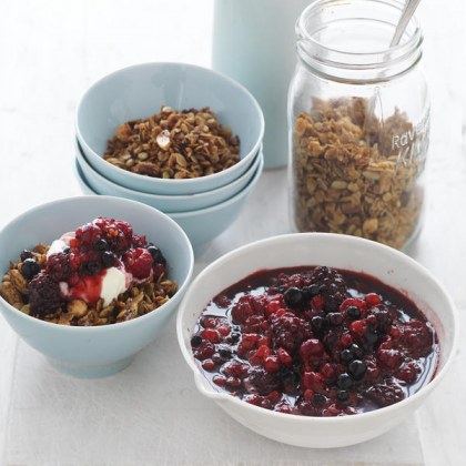 Mixed Berry Compote with Maple Syrup Granola