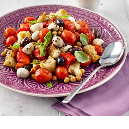 Roasted Red Panzanella Salad with Chickpeas