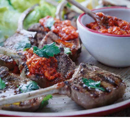 BBQ Lamb Cutlets with Capsicum, Fig and Hazelnut Sauce
