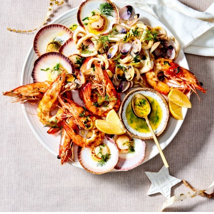 Seafood Platter with Lemon, Herb and Garlic Butter