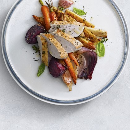 Pan Fried Turkey Breast with Roasted Root Vegetables