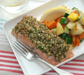 Crusted Salmon on Seasonal Vegetables