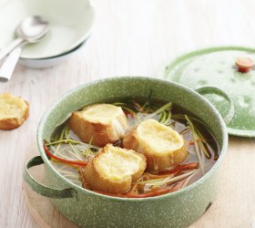Fresh Vegetable Soup with Cheese Toasts