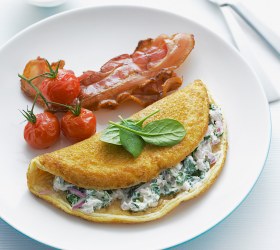 Spinach Omelette with Bacon and Tomato