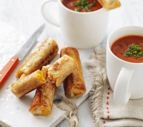 Creamy Tomato Soup with Grilled Cheese Roll-ups