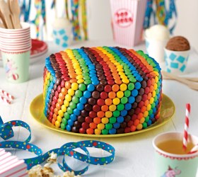 Rainbow Teacake with Vanilla Frosting and M&Ms