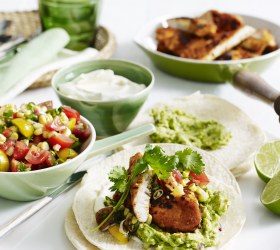 Chicken Tacos with Tomato Salsa and Guacamole