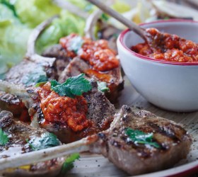 BBQ Lamb Cutlets with Capsicum, Fig and Hazelnut Sauce