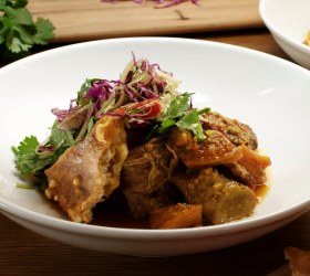 Slow Cooked Pork and Pineapple Curry with Slaw and Crispy Crackling