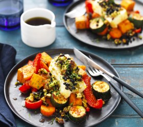 Jewelled Haloumi with Spiced Vegetable Bake