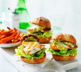 Healthier Chicken Schnitzel Burgers with Avocado Smash