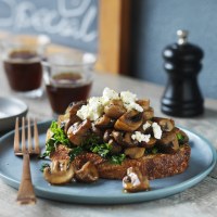 Mushrooms and Wilted Greens on Sourdough