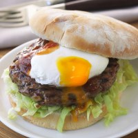 Aussie Lamb Burger with Poached Egg and Tomato Chutney