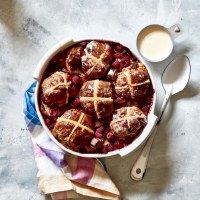 Easy Choc-Raspberry Hot Cross Bun Pudding