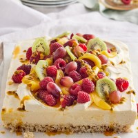 White Crackle Fruit Salad Cheesecake