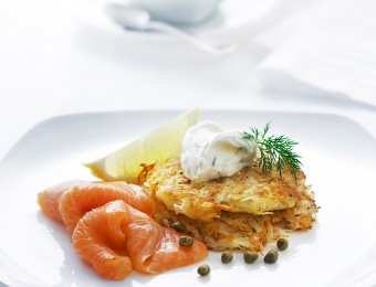 Hash Brown Stack with Lemon Philly and Smoked Salmon