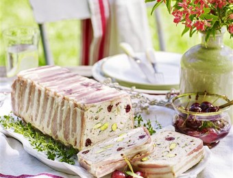 Chicken Pistachio and Cranberry Terrine with Pickled Cherries