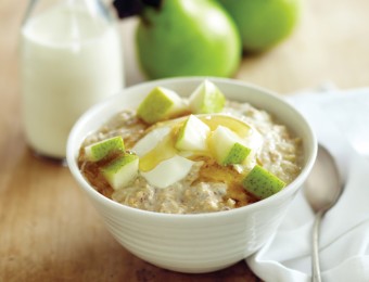 Bircher Muesli with Grated Packham's Triumph Pear, Toasted Hazelnuts and Honey