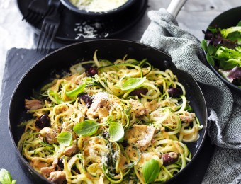 Sundried Tomato, Tuna and Olive Zucchini Noodles