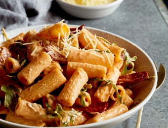 Rocket and Chorizo Rigatoni with Sundried Tomato Ricotta
