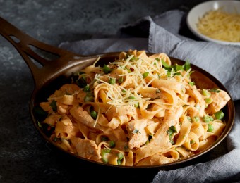Chicken and Pea Tagliatelle with Sundried Tomato Ricotta