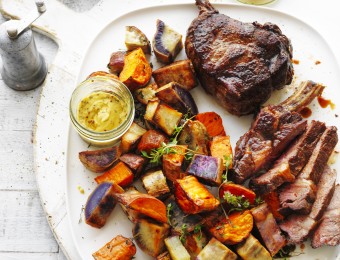Roast Sweet Potato Medley with Rib-Eye Steak