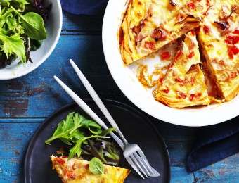 Red Capsicum and Ham Quiche with Sweet Potato Crust