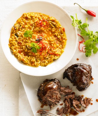 Beef Cheek Risotto with Persian Eggplant Relish