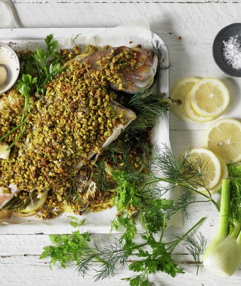 Baked Snapper with Fennel and Pistachio Crust