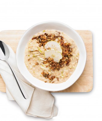 Date and Apple Oatmeal with Coconut Granola Topping