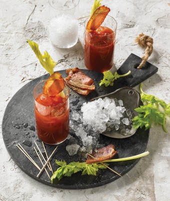 Smoky Bloody Mary with Celery Heart and Smoked Bacon