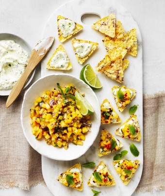 Corn Chip Bruschetta with Mangoes and Herb Ricotta Corn Chip Bruschetta with Mangoes and Herb Ricotta
