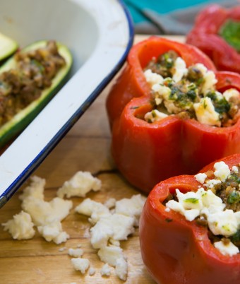 Capsicum and Zucchini Stuffed with Lamb and Herbs Recipe Idea from Gourmet Garden