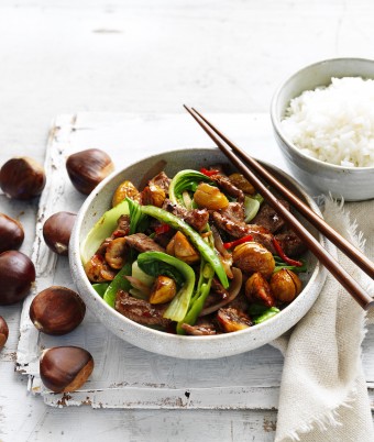 Chestnut, Beef and Bok Choy Stir-Fry
