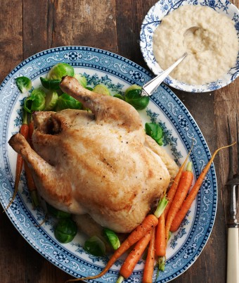 Pot Roasted Chicken in Milk with Homestyle Bread Sauce