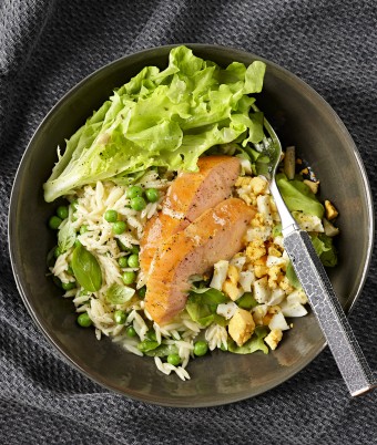 Salad of Hot Smoked Salmon, Risoni and Peas