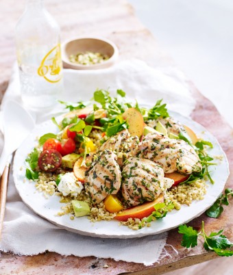 Chargrilled Herb Chicken with Freekeh and Peach Salad