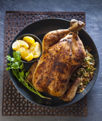 Chicken Roast with Couscous, Raisin and Pine Nut Stuffing