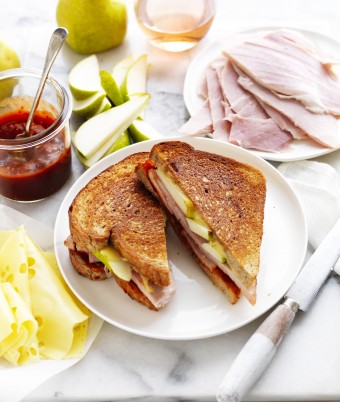 Chutney, Leg Ham, Pear and Swiss Cheese Toasties