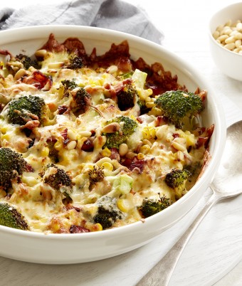 Broccoli Corn Bacon and Mozzarella Cheese Bake