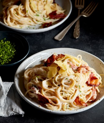 Spaghetti with Crispy Pancetta with 4 Cheese Ricotta