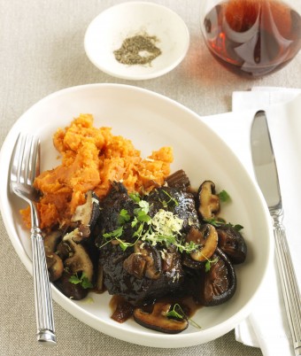Soy-braised beef cheeks with Sweet Potato Mash