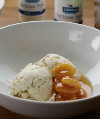 Yoghurt Ice Cream with Halva and Warm Spiced Apricots